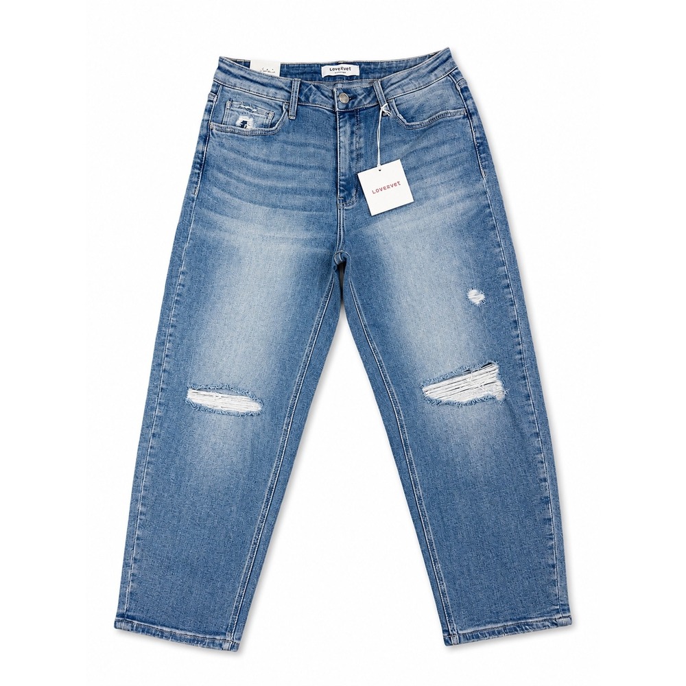 Lovervet by Vervet Womens 14W Barrel Leg Distressed Jeans Medium Wash LV1455-P
